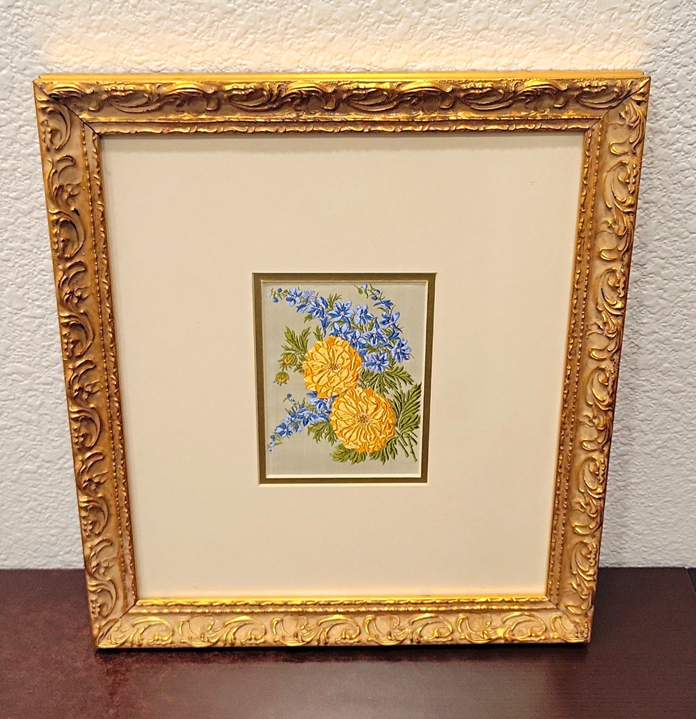 Vintage 1934 Kensitas Silk Flowers Cigarette Card Framed Art Delphinium Geum UK